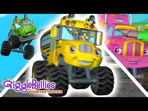 Wheels on The Bus | Monster Truck Version + Shapes!  | GiggleBellies
