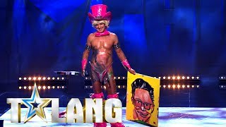 Pricasso målar av David Batra med sitt könsorgan i Talang 2018 - Talang (TV4)
