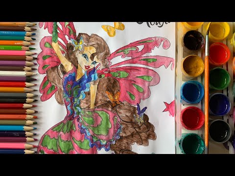 Vẽ tranh tô màu công chúa phép thuật xinh đẹp Layla.Раскраска принцессами Лейла.Winx club Layla