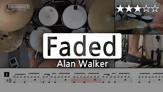 [Lv.09] Faded - Alan Walker  (★★★☆☆) Pop Drum Cover Score book Sheet Lessons Tut