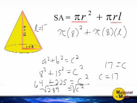 Surface Area Of A Cone - Slant Height Not Given - YouTube
