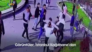 NTV | Parkta bıçaklı kavga kamerada: Defalarca tekmelenip bıçaklandı