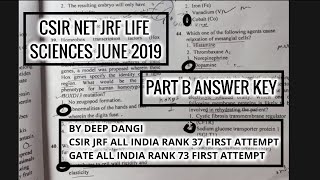CSIR NET JRF LIFE SCIENCE JUNE 2019 ANSWER KEY PART B