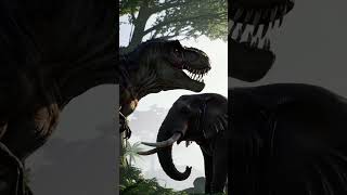 T-Rex Dinosaur And A Powerful Wild Elephant