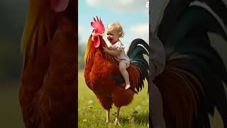 Beautiful Baby Sitting On Rooster