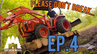 Ep. 4 Fort Building: Don't Fall In The Creek! | Building a Tractor Bridge Part 2 (FITW)
