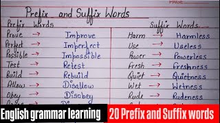 Prefix And Suffix Words Learn 20 Prefix And Suffix Words English Grammar Learning