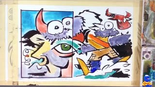 Cartoon of Coffee with Squirrels • A Cubist Cartoon • Paint By Monster June 25th 2020