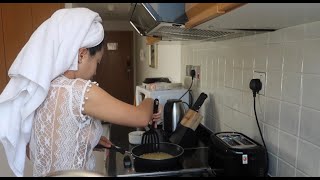 How to make crepes  with strawberry and choco syrup simple and easy by Kaye Torr