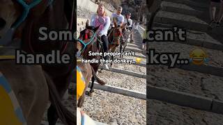 Donkey Ride Down 588 Steps In Santorini, Greece.