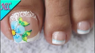 DISEÑO DE UÑAS PARA PIES FLOR PRINCIPIANTES - FLOWERS NAIL ART - NLC