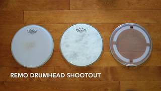 Remo Drumhead Shootout Part 1 Fiberskyn, Coated, Clear Coated With Dw Drums
