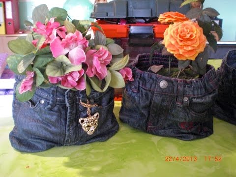 Powertex - Textilhärter - alte Kinderjeans verwerten zum Blumenübertopf Powertex - Textilhärter - alte Kinderjeans verwerten zum Blumenübertopf