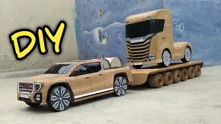 DIY Cardboard RC Car GMC Pickup Truck With Trailer | Diy RC cardboard toy