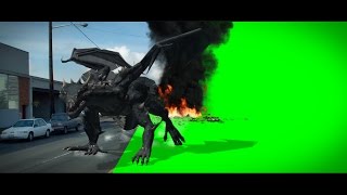 Dragon Attack In The City - With Green Screen Template - Free Use