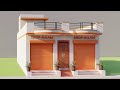 आगे दो दुकान पीछे दो कमरे का मकान ,3D 22x32 Shop With House Design,एक मंजिल में  दुकान और मकान