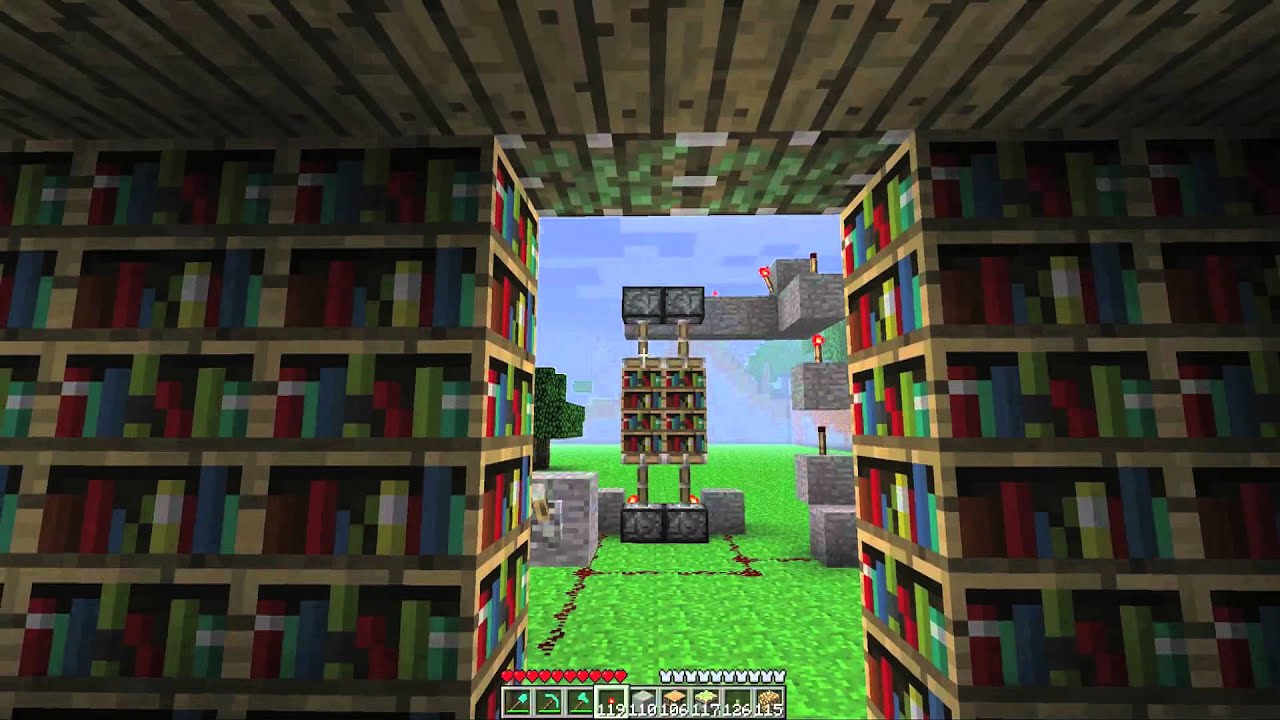 Minecraft: How To Build A Hidden Door In A Bookshelf - YouTube
