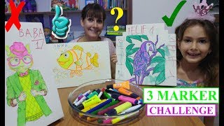 3 Marker Challenge, Bu Kez Farkli Resi̇mleri̇ Boyadik. Eğlenceli̇ Çocuk Vi̇deosu