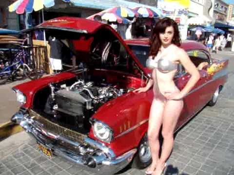 1957+Chevrolet+Bel+Air+with+Pin+Up+Girl+Angie+in+Mission+Beach+San+Diego