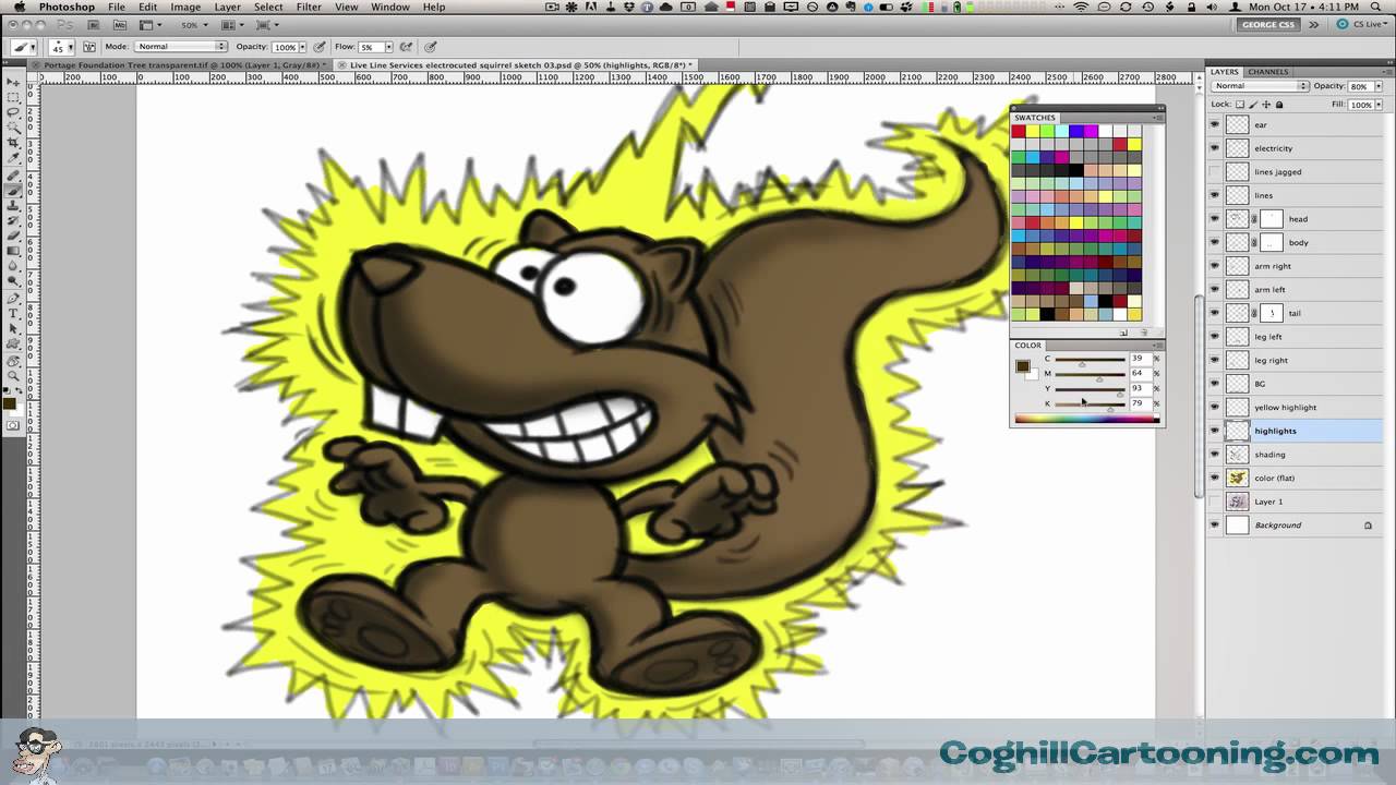 Electrocuted Squirrel Cartoon Character - Color Art Sketch (Time-Lapse