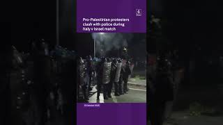 Pro-Palestinians Protestors Clash With Police Outside Italy V Israel Match