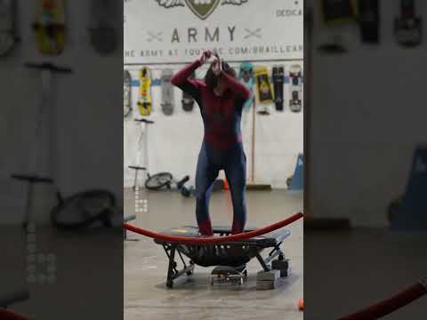 Trampoline Hippie Jump?!?!? @iwilliamspencer #skateboarding #shorts #spiderman