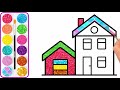 Bé Vẽ và Tô Màu | Tô màu đồ vật | Vẽ Tô màu ngôi nhà | Học màu cơ bản
