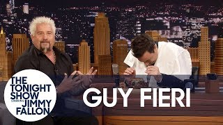 Guy Fieri Shows Jimmy His Bun-Cradling, Burger-Eating Technique Guy Fieri Shows Jimmy His Bun-Cradling, Burger-Eating Technique