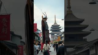 Giant Samurai Walks On Streets Conquering The Concrete Jungle Of An Ordinary City