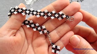 Kare Kutucuklu Kolay Ve Şik Boncuk Bi̇lekli̇k Yapimi Bead Bracelet Making