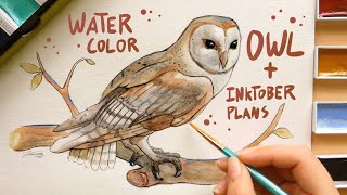 Barn Owl Painting + Inktober plans! | Art n’ Chat | Animal calendar #2
