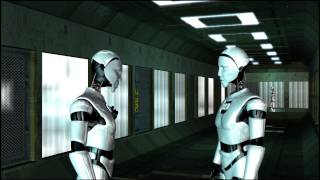 I-Robots In A Spaceship Corridor - Green Screen Video Background - Free Use