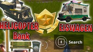 Fortnite Suche Zwischen Einer Sitzbank, Einem Eiswagen Und Einem Hubschrauber