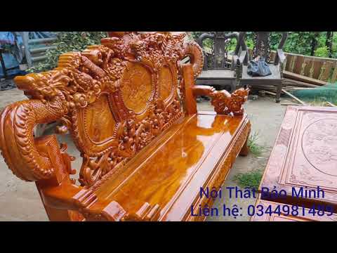 Bàn ghế phòng khách siêu đẹp giá rẻ - Bộ Rồng Khuỳnh gỗ xà cừ đỏ - Nội Thất Bảo Minh