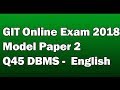 GIT Online Exam 2018 Model Paper 2 DBMS English