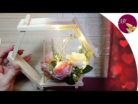 GIỎ HOA từ que kem - Flower basket from wooden sticks! (Handmade Hoa Cỏ May Hướng dẫn )