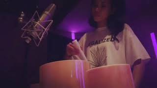 Jhené Aiko meditating with her singing bowls 🥣 healing session 🧘🏻♀️✨