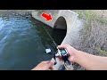 MYSTERIOUS DEEP TUNNEL is LOADED with FISH!!! (Random Highway Pond Fishing)