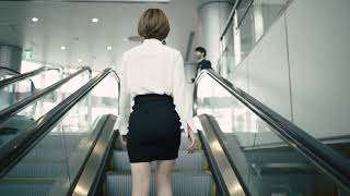 Rear View Beauty Tokyo Office Lady In A Silk Blouse And Mini Skirt Walks Home At Dusk