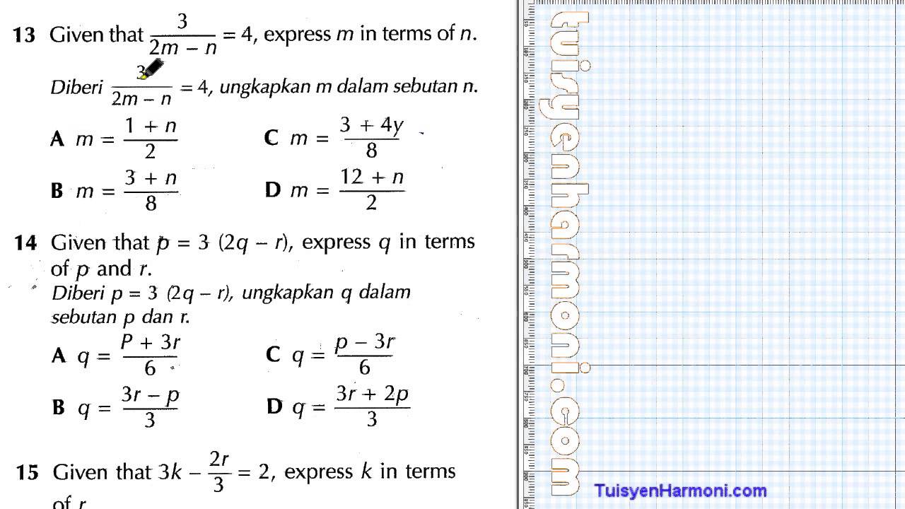 PMR Math Tingkatan 3: Rumus Algebra - YouTube