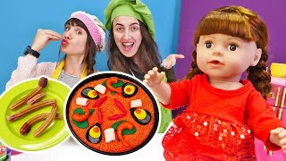 İspanya lezzetleri Paella ve Churros! Sevcan ve Ümit ile kız oyunları! Baby Born