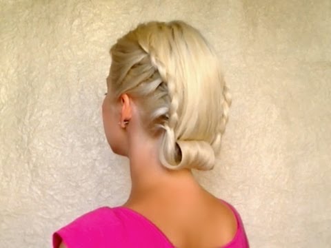 Retro rolled updo with lace braids Vintage hairstyle for medium long hair tutorial Winter 2012