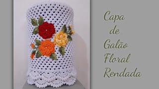 Capa de Galão de água Floral Rendada em Crochê
