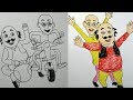 very easy kids drawing motu and patlu,how to draw motu and patlu step by step,cartoon drawing