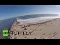 Drone footage: Giant hurricane waves in California