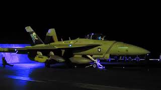 Us Navy F-18G, Fa-18F, And F-35C Jets Taking Off From Uss Abraham Lincoln Aircraft Carrier.