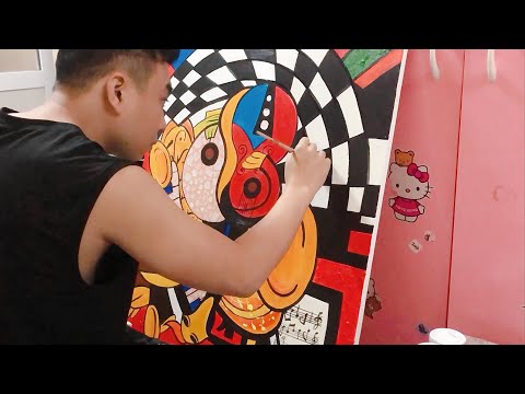 Acrylic Painting/ Hướng Dẫn Cách Vẽ Tranh Trừu Tượng Bằng Mầu Acrylic Lên Toan/ #Day 0218