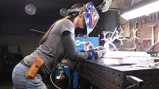 Aluminum Tree Sculpture Welded Metal Art Barbie The Welder Miller Multimatic 220 TIG MIG Welding