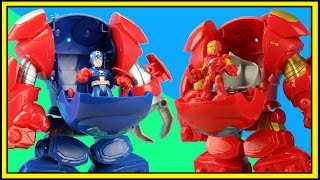 Playskool Heroes Space Command Armor Captain America and Spiderman battle Thanos and Ironman robot
