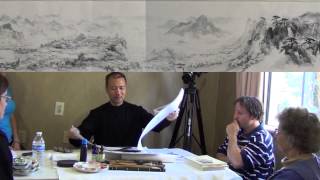 Painting Buildings And Landscape On A Long Scroll From The 47 Ronin Movie Set With Henry Li
